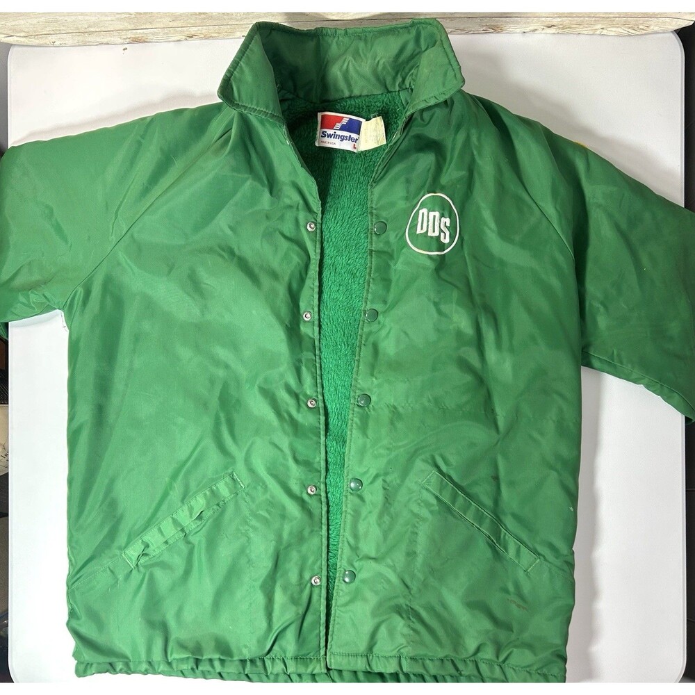 Vtg DDS Swingster Green Jacket Large Nylon Faux Fur Lined Coat See Pics 1991